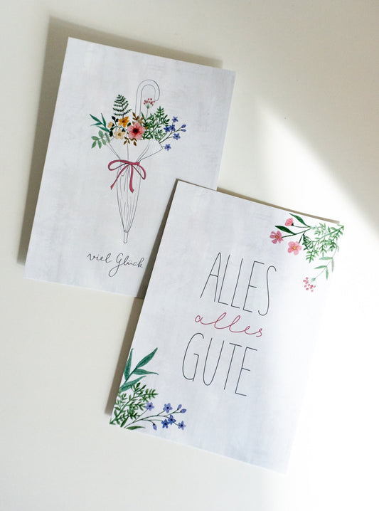 2er Set Postkarten 'Alles Gute' & 'Viel Glück'