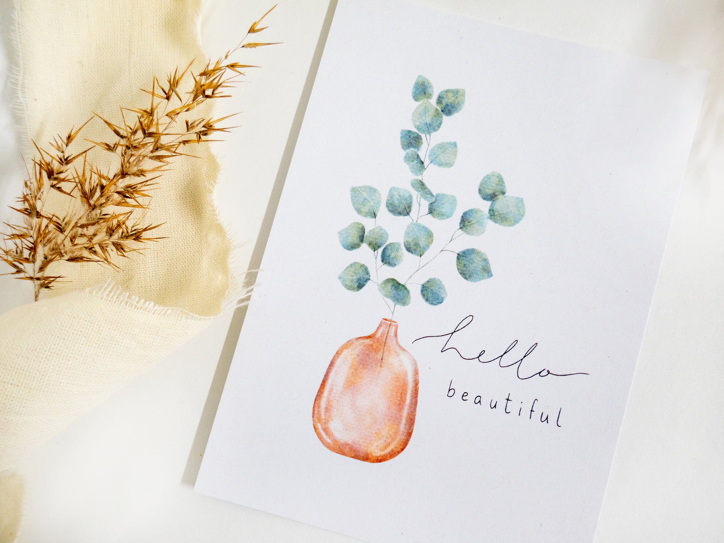 Geschenkset Postkarte 'Eukalyptus' & Scrunchie Musselin